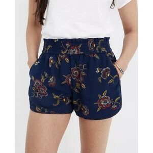 Womens Madewell x Warm Navy Blue Honolulu Hibiscus Pull On Shorts Elastic M‎